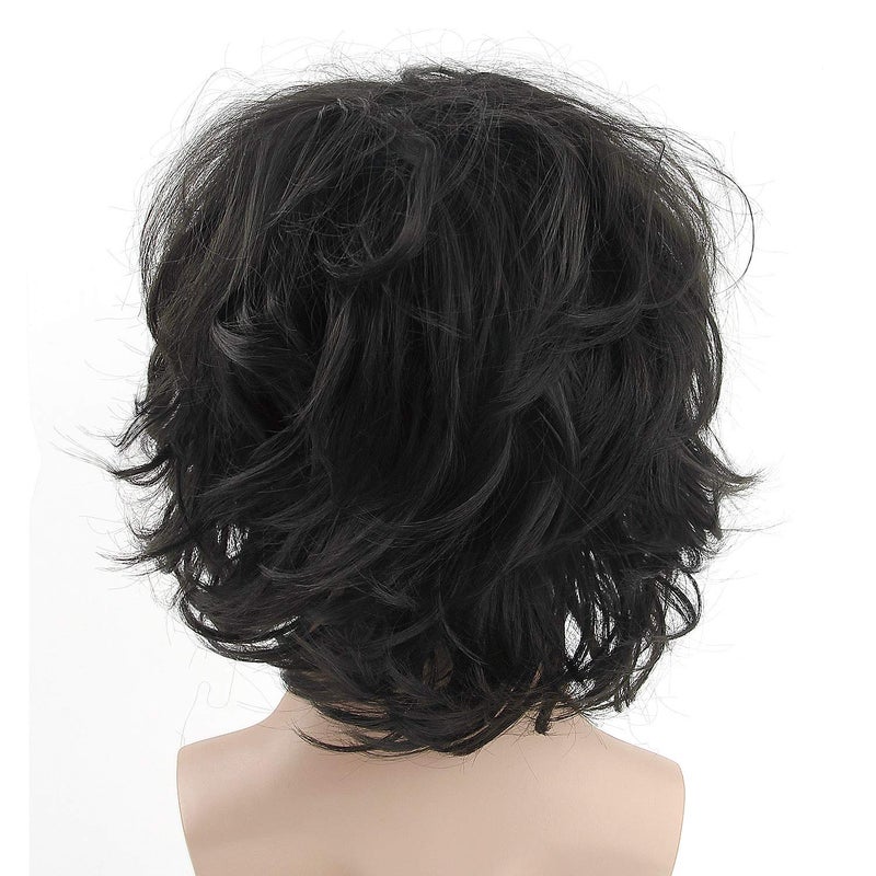 Acecharming Men Black Wig, Short Wavy Shaggy Style Layered Wig for Halloween Costumes Cosplay with Wig Cap - Image 5